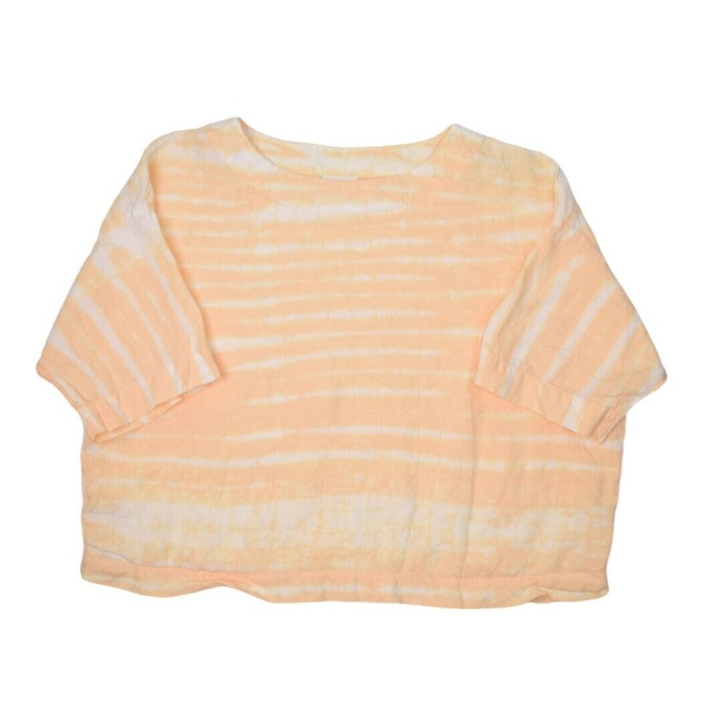 J Jill Top Womens Medium Purejill Linen Cropped Wide Orange Striped Tie Dye